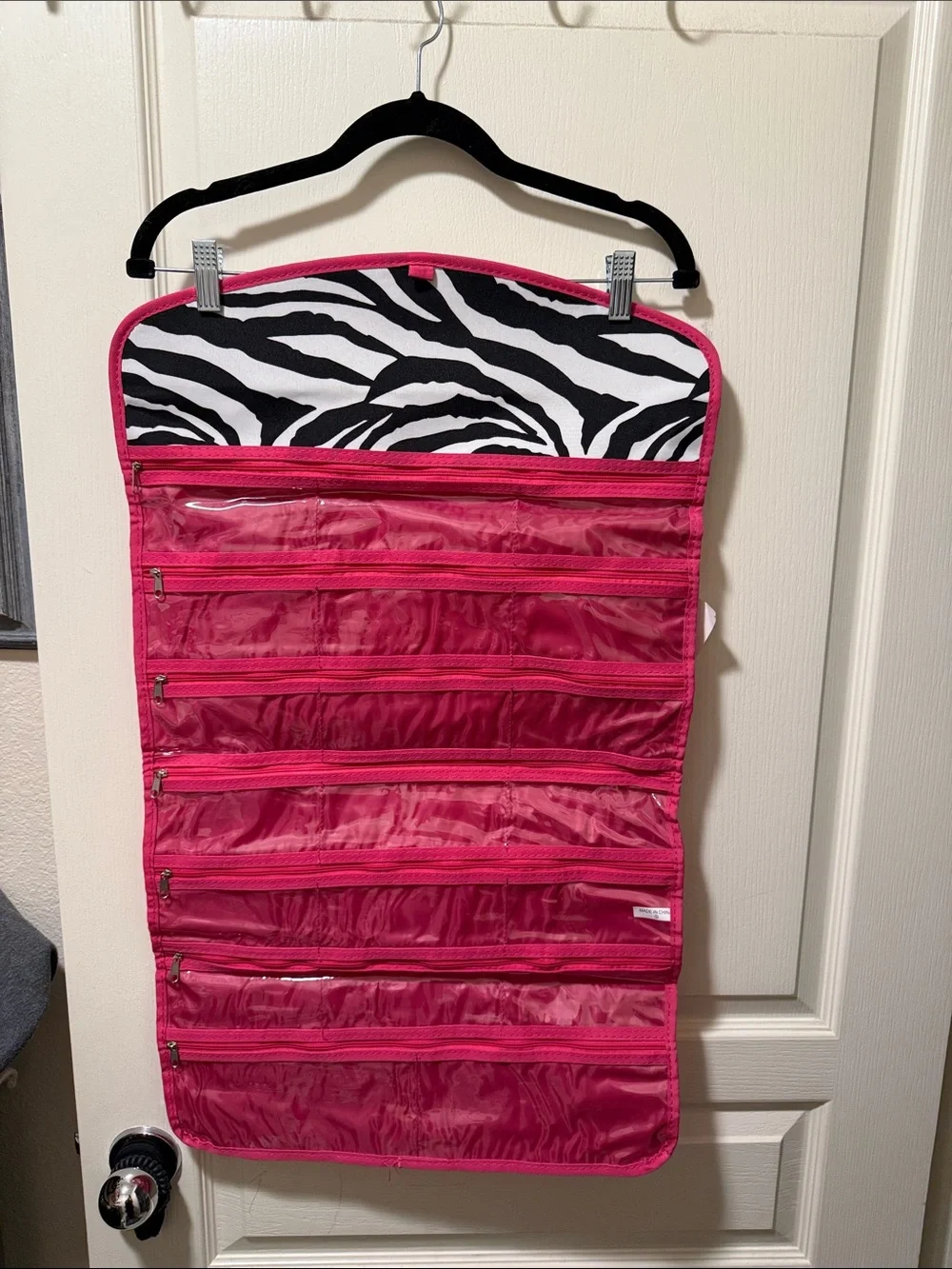 Pink Hanging Jewelry & Accessory Organizer with Zebra Accent NWT
